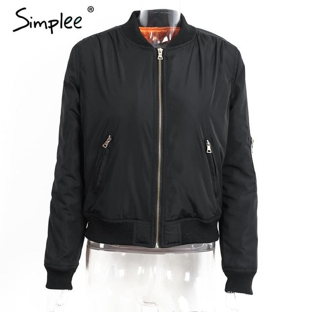 Simplee Apparel Winter parkas cool basic bomber jacket Women Army Green down jacket coat Padded zipper chaquetas biker outwear