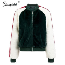 Load image into Gallery viewer, Simplee Furry faux fur coat women short Zipper bomber female jacket Autumn casual lady korean outerwear winter coat fashion 2018